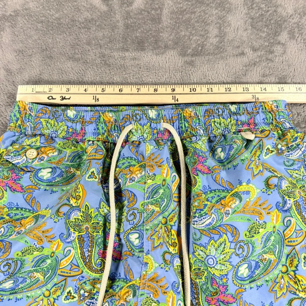 Polo Ralph Lauren Mens Paisley Swim Trunks Blue Green Yellow Medium 5.5 Inseam‎